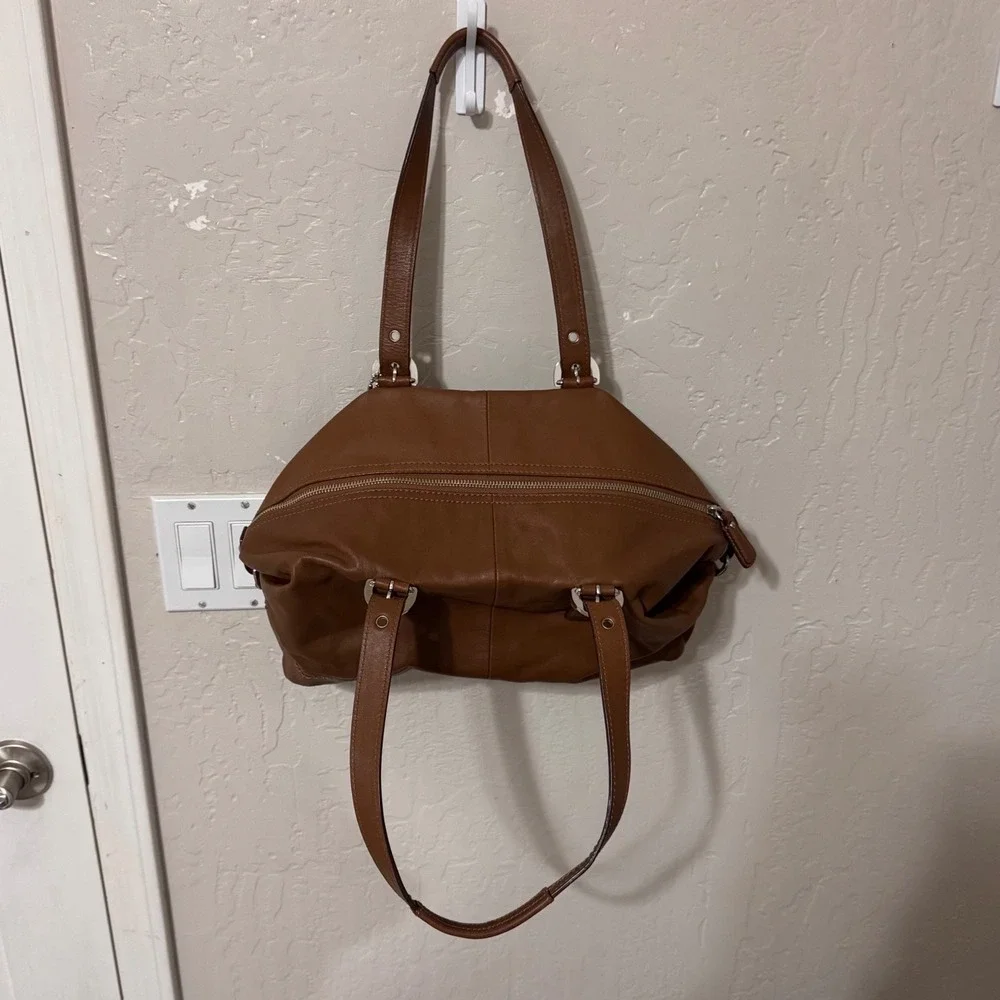 Coach Ergo Pleated Brown Leather Satchel Shoulder Bag F12248 Mahogany